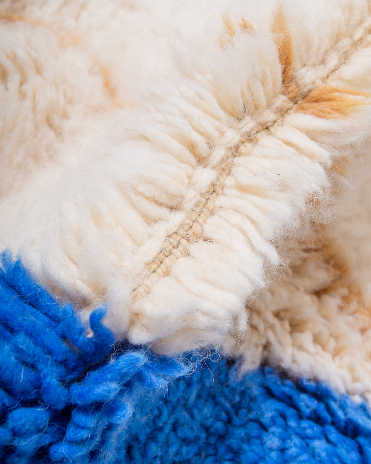 Modern, designer, handcrafted Berber rug from Morocco. Beniourain carpet with beautiful colours and patterns and fluffy wool texture.
